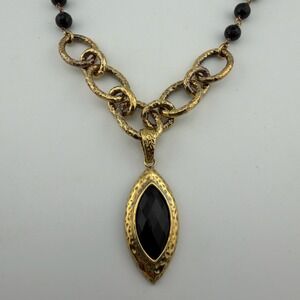 Etrusca Italy Necklace Black/Gold Tone 925 Sterling Silver Beaded Link Pendant